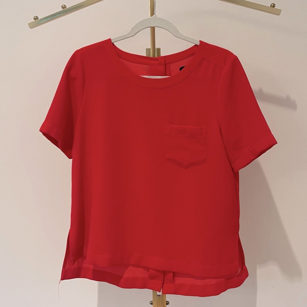 Red Crepe Madewell Shortsleeve Pocket Top